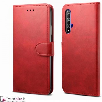 Dirbtinės odos atverčiamas dėklas su skyreliais - raudonas (Huawei Honor 20/Nova 5T)